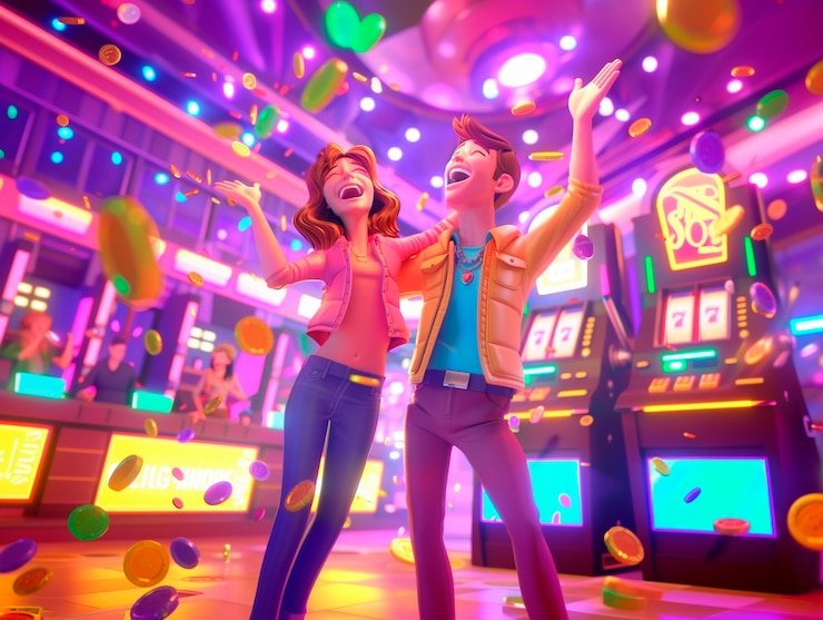 Tampilan Slot Get Money bernuansa neon